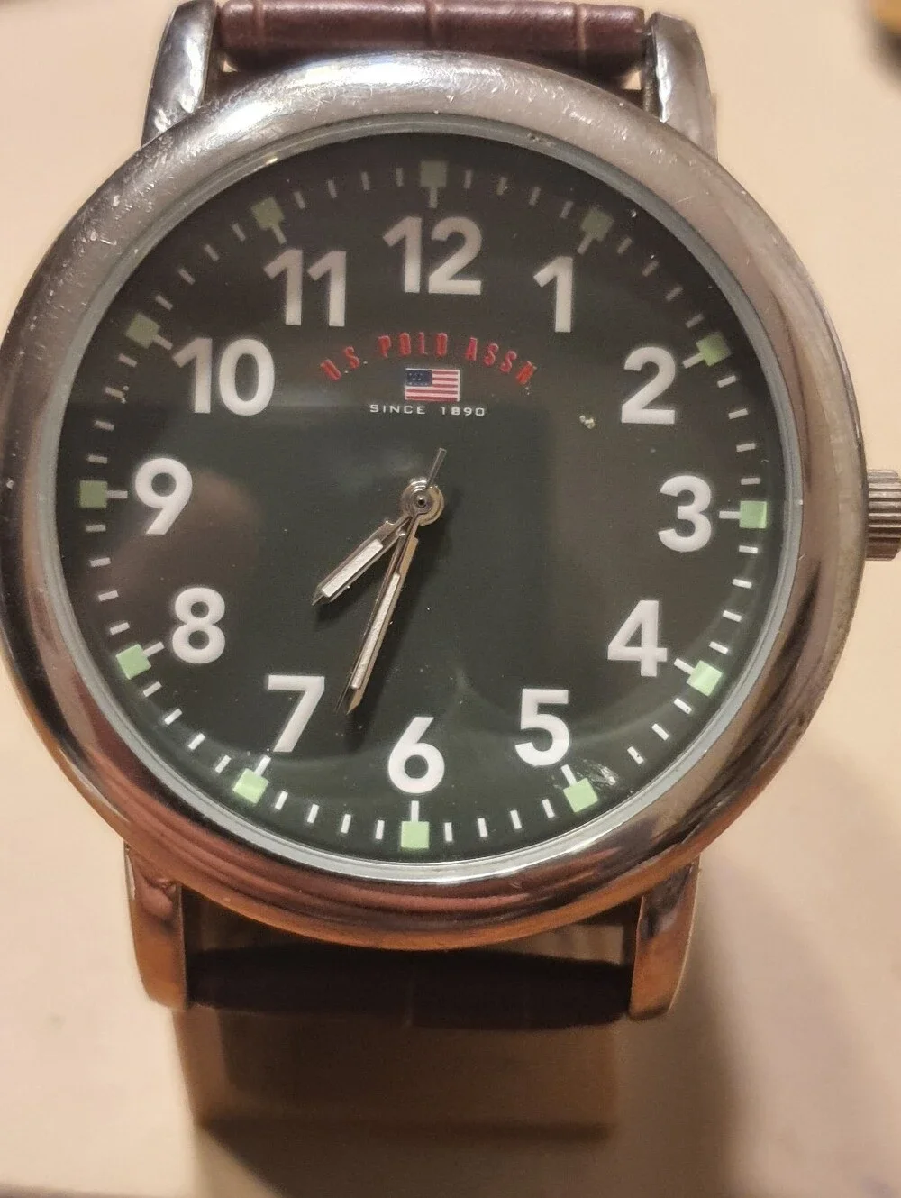 U.S. Polo Assn Silver/Green Leather Men's Watch